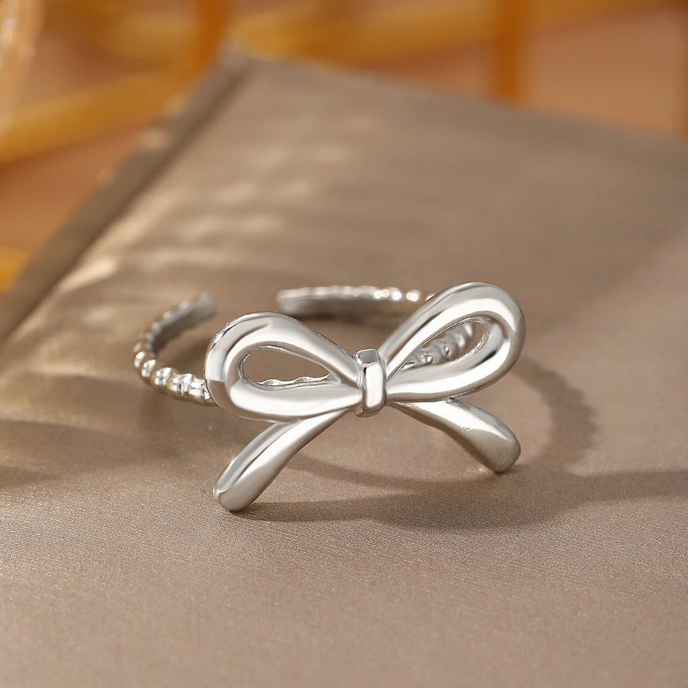 Stainless Steel Rings Romantic Bow Tie Adjustable Opening Ring For Women Jewelry Banquet Gift Non-fading High-quality