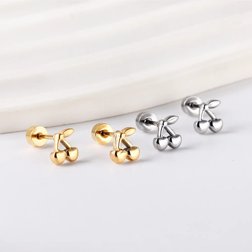 Cute Cherry Casual Women Earrings Gold Plated Stainless Steel Stud Party Jewelry Gifts Waterproof