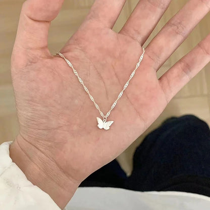 925 Sterling Silver Butterfly Necklace Simple Style Charm Animal Shape Pendant Choker Birthday Party Gift Women's Fine Jewelry