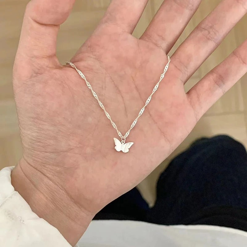 925 Sterling Silver Butterfly Necklace Simple Style Charm Animal Shape Pendant Choker Birthday Party Gift Women's Fine Jewelry
