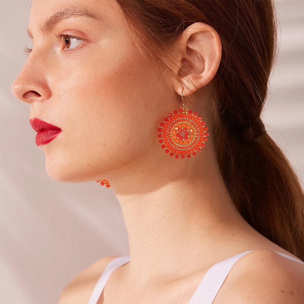 Handmade Crochet Crystal & Seed Beads Drop Earrings Women