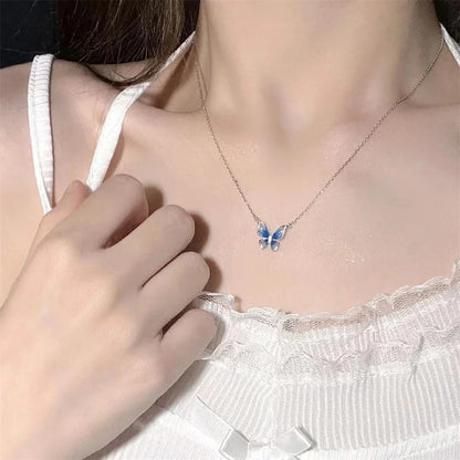 Simple Gradient Color Butterfly Pendant Necklace Fashionable Collarbone Chain Necklace For Women Trendy Jewelry Accessories