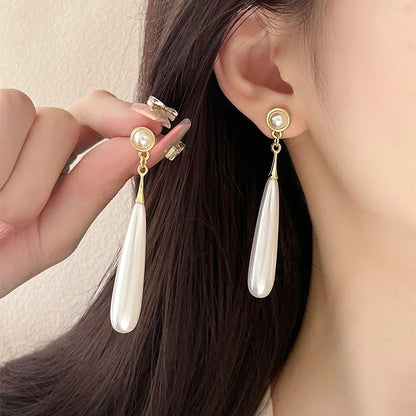Women’s Wedding Party Earrings Water Droplet Pearl Long Geometry Jewelry