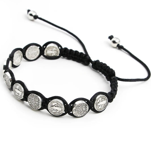 Handmade St. Benedict Medal Bracelet Braided Rosary Coin Beaded Cross Classic Prayer Bracelets Religious Catholic jewelry