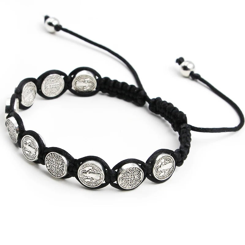 Handmade St. Benedict Medal Bracelet Braided Rosary Coin Beaded Cross Classic Prayer Bracelets Religious Catholic jewelry