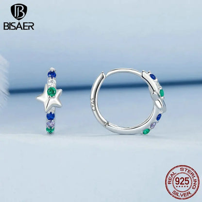 925 Sterling Silver Rainbow Star Hoop Earrings for Women