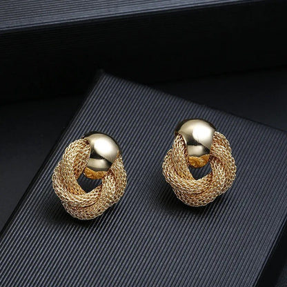 Women’s Metallic Twisted Weaving Round Drop Earrings Wedding Jewelry