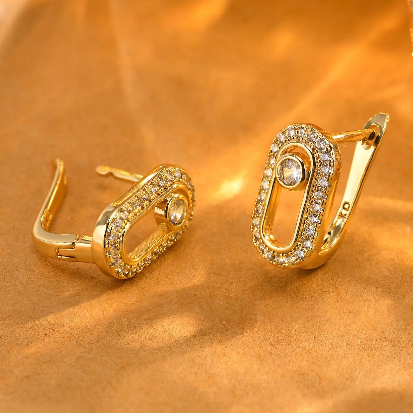 Trendy Paperclip Hoop Earrings Metal CZ Stone Huggies for Women