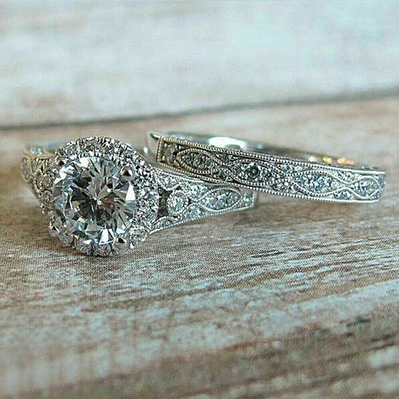 Eternity Wedding Set Rings for Women Brilliant Cubic Zirconia 2Pcs Elegant Female Accessories Party Luxury Trendy Jewelry