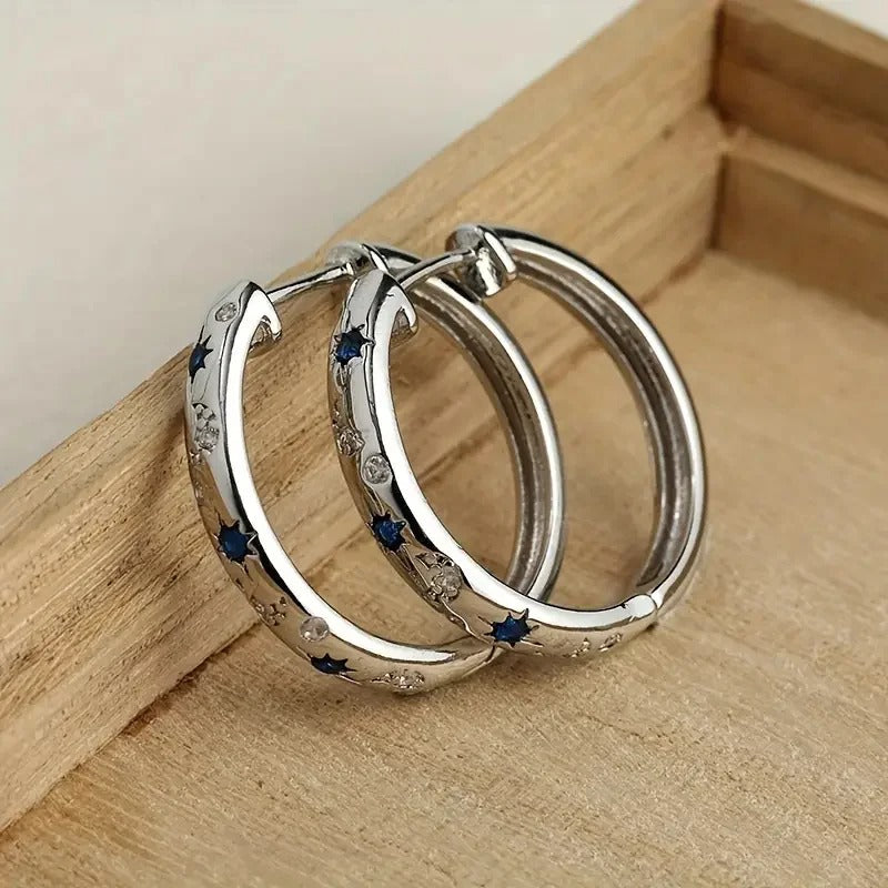 Silver Sun & Moon Hoop Earrings Women’s Party Wedding Jewelry