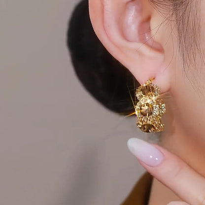 1PC Golden Hoop Earrings Zircon Inlay Sparkling Jewelry for Women