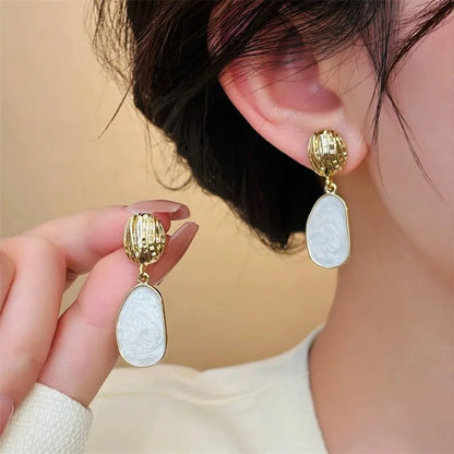 Irregular Geometry White Enamel Drop Earrings Women Fashion Jewelry
