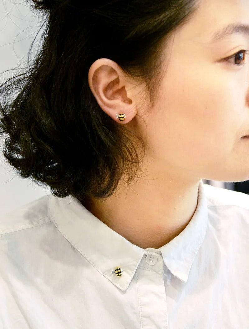 Gold Color Bees Stud Earrings For Women Fashion Girl Gift 925 Sterling Silver Jewelry allergy