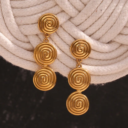 Circular Thread Dangle Earrings Spiral Textured Jewelry Women