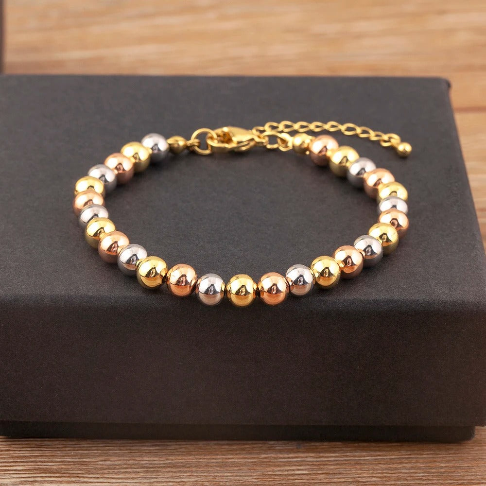 New Retro Punk Style Colorful Round Beads Charm Bracelets Adjustable For Women Upscale Chain Bangles Jewelry Birthday Party Gift