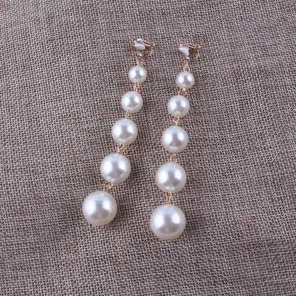 JIOFREE new design Trendy long Big Simulated Pearl Clip on Earrings Pearls String Statement Earrings For Wedding Party Gift
