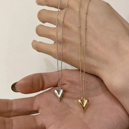 Temperament Heart Pendant Chain Necklace for Women Stainless Steel Stylish Choker 18 K Jewelry Waterproof Party Gift