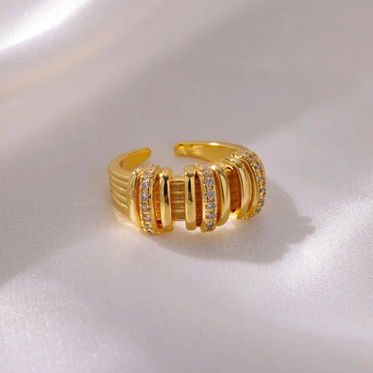 Chunky Gold Zircon Ring Stainless Steel Shiny Statement Jewelry for Women.