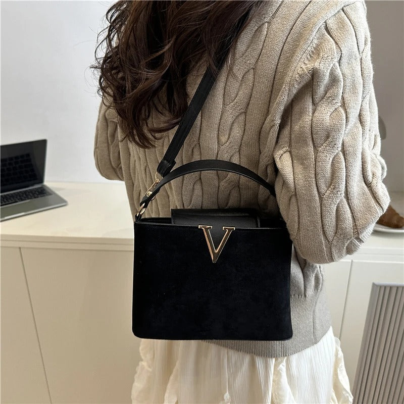 Mini Faux Suede Tote Bag for Women with Lock Buckle