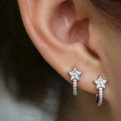 Huitan Star Hoop Earrings Silver CZ Dazzling Jewelry for Women