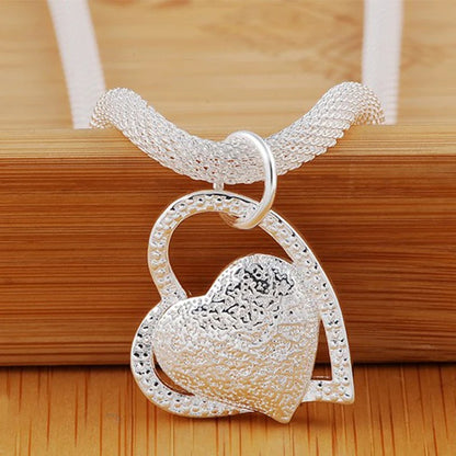 925 Silver Double Heart Pendant Women’s Jewelry