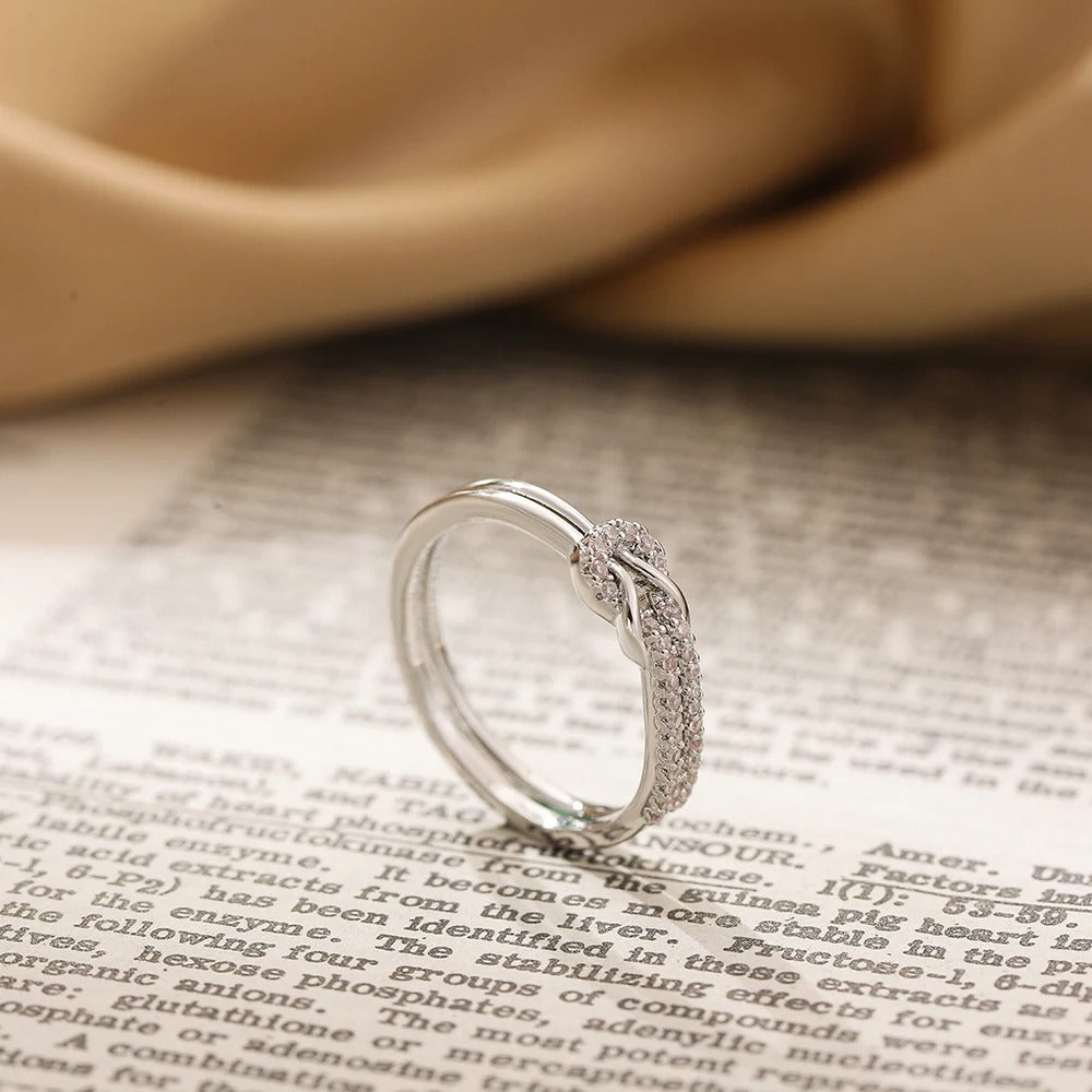 Bilayer Geometric Knot Ring Luxury Zircon Couple Jewelry