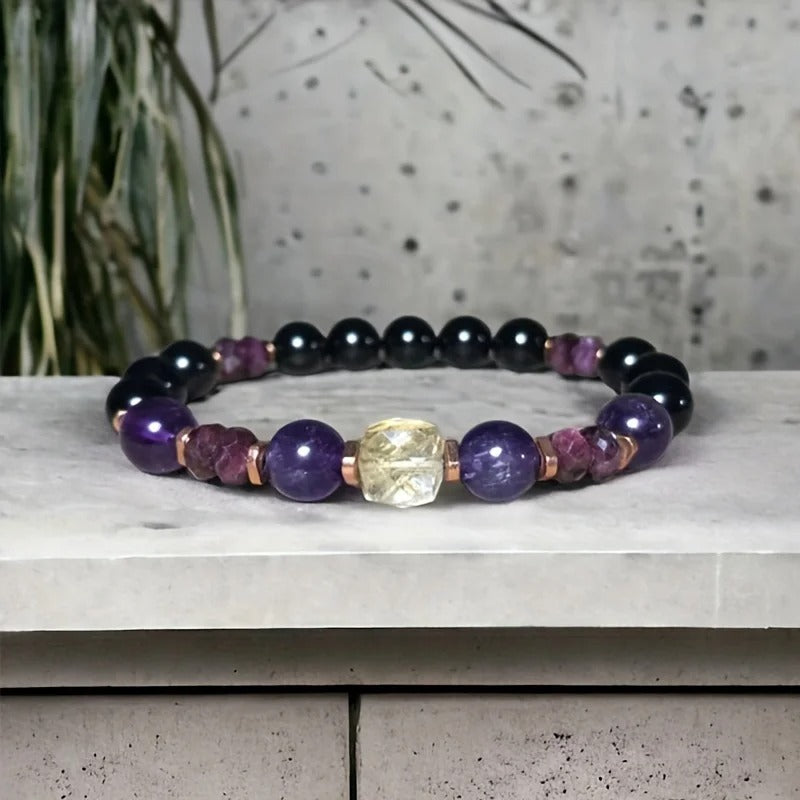 Citrine & Gemstone Healing Bracelet Money, Protection & Stress Relief