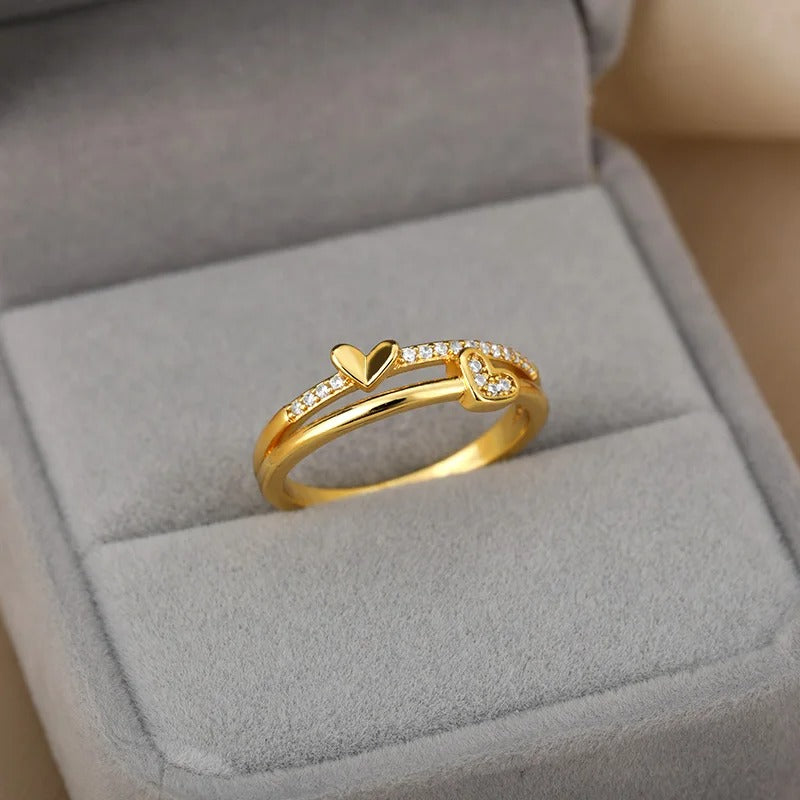 Double Love Heart Rings For Women Girls Stainless Steel Rings Couple Wedding Jewelry Sweet Gifts For Girlfriend