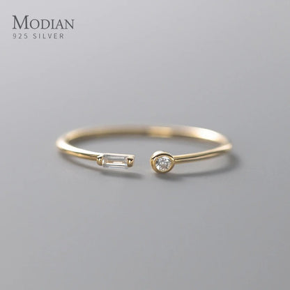 Modian 925 Sterling Silver CZ Ring Adjustable 14K Gold for Women