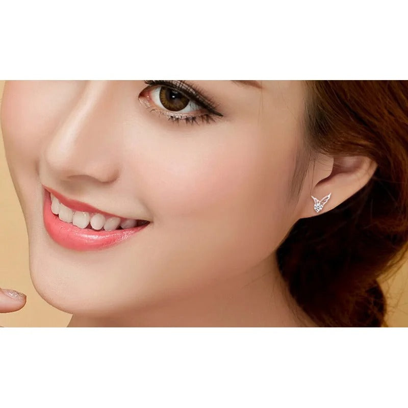 New 925 Sterling Silver Angel Wings Zircon Stud Earrings