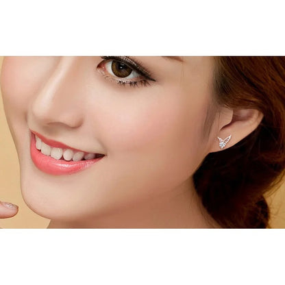 New 925 Sterling Silver Angel Wings Zircon Stud Earrings