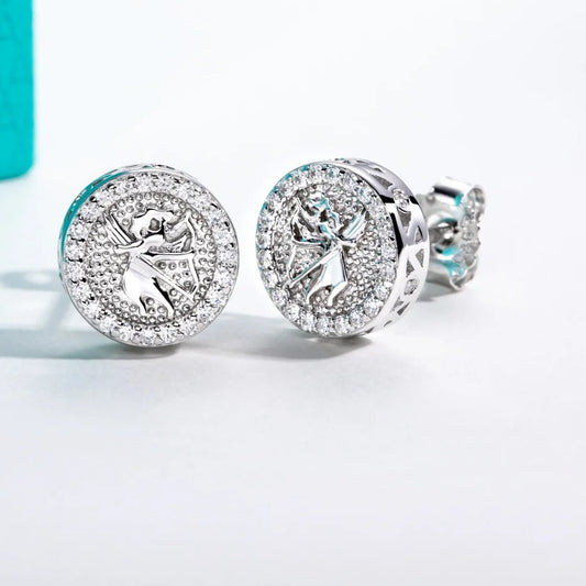 925 Silver Moissanite Stud Earrings Angel Design Unisex Jewelry