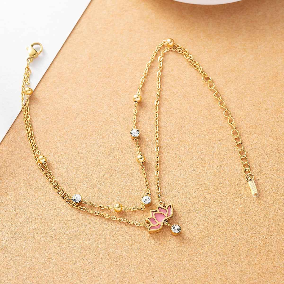 Multi-Layer Zirconia Chain Anklet White & Pink Lotus Jewelry for Women