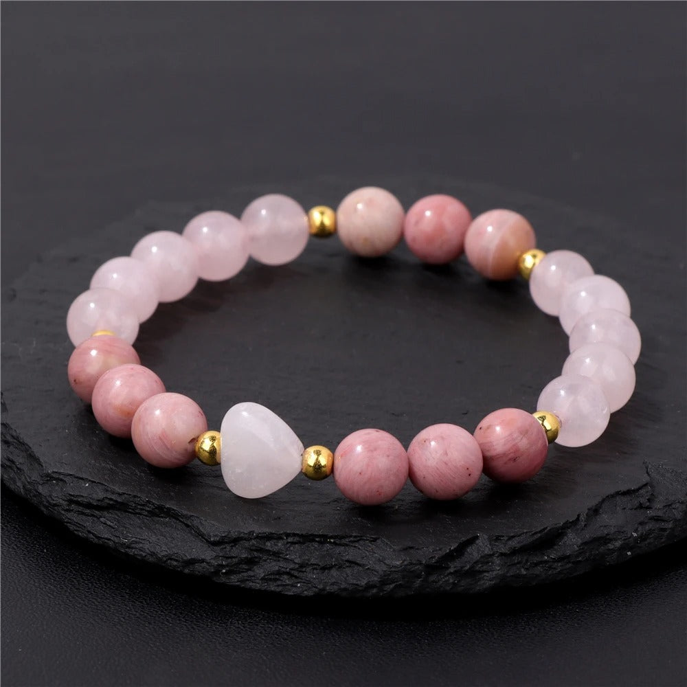 Natural Stone Rose Heart Healing Reiki Bracelet Couples Jewelry