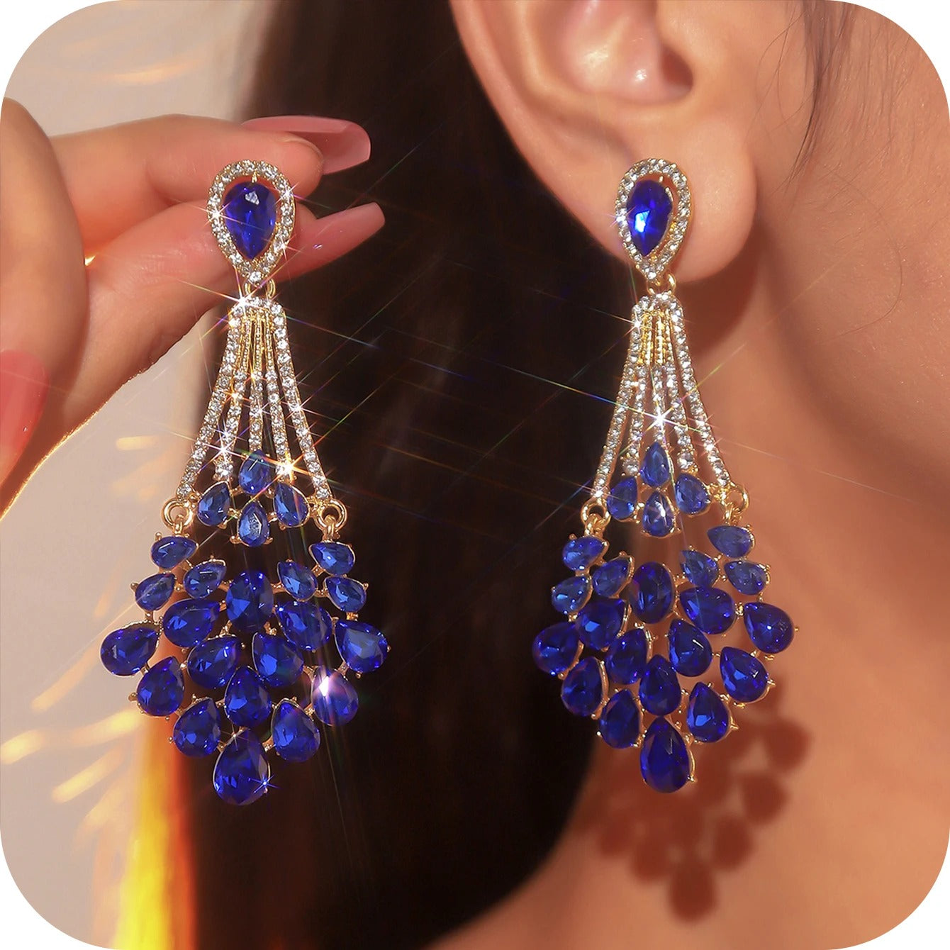 Luxury Glazed Rhinestone Dangle Earrings Women Colorful Crystal