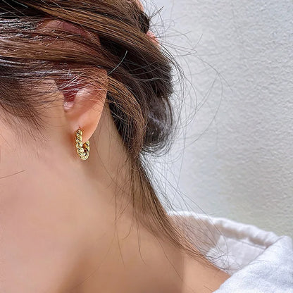 Minimalist Gold Twisted Hoop Earrings Women Dainty Brass Jewelry Gift