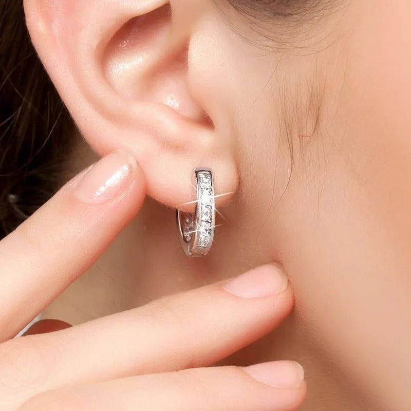 925 Sterling Silver Zircon Circle Earrings Women Elegant Jewelry