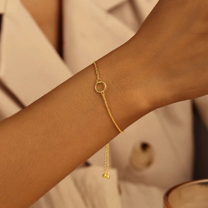 Silver Geometric Circle Adjustable Chain Bracelet for Women