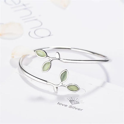 Sprout Leaf Crystal Bracelet Women 925 Sterling Silver Jewelry