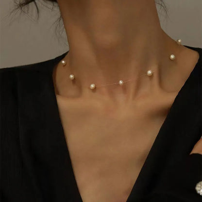 New Beads Neck Chain K-pop Pearl Choker Necklace Invisible Transparent Fishing Line Chockers Jewelry Collar for Women