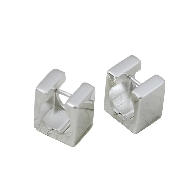 Minimalist Silver Color Hoop Earrings for Women Korean Fashion Simple Square Geometric Party Jewelry Prevent Allergy