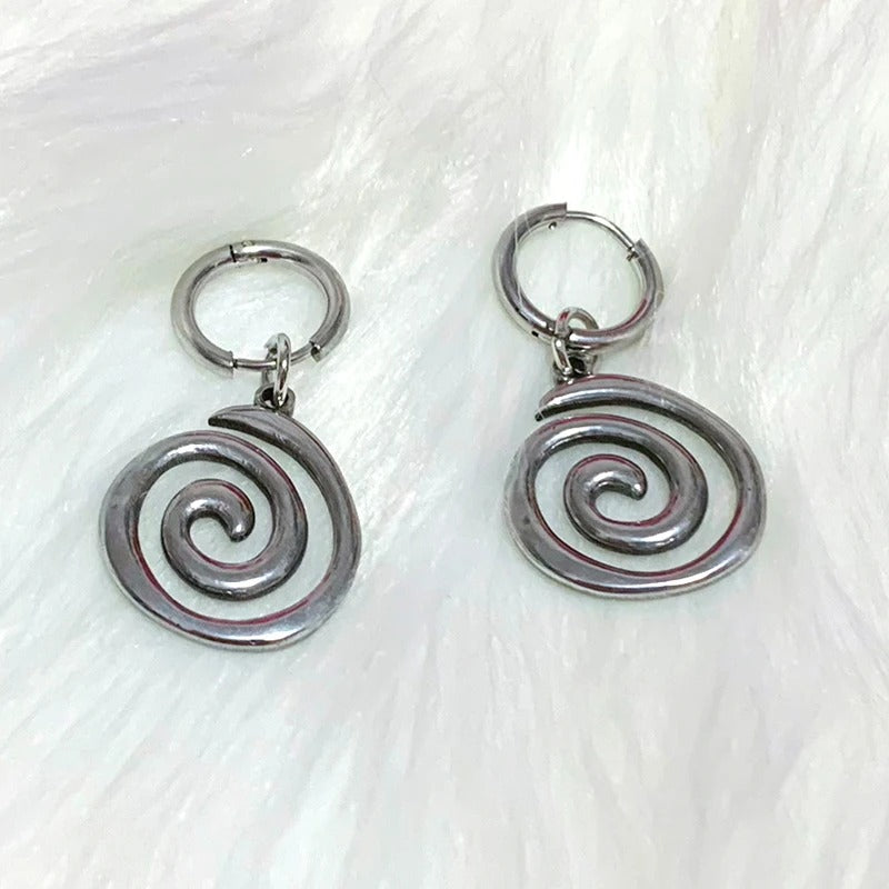 Stainless Steel Swirl Hoop Earrings Women Cool Korean Punk Jewelry