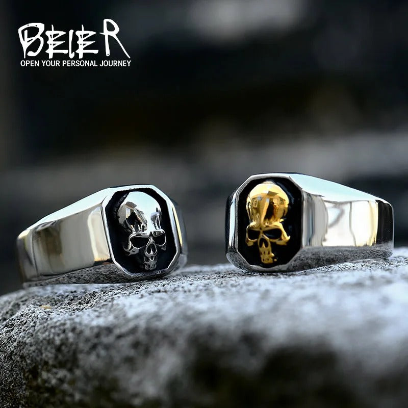 BEIER Skull Skeleton Ring Stainless Steel Gothic Punk Jewelry for Men