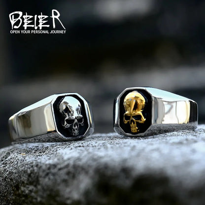 BEIER Skull Skeleton Ring Stainless Steel Gothic Punk Jewelry for Men