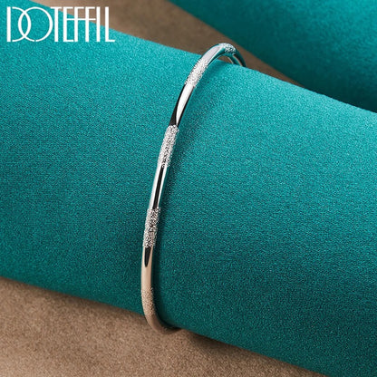 DOTEFFIL 925 Silver Double Beads Cuff Bangle Smooth Matte Bracelet