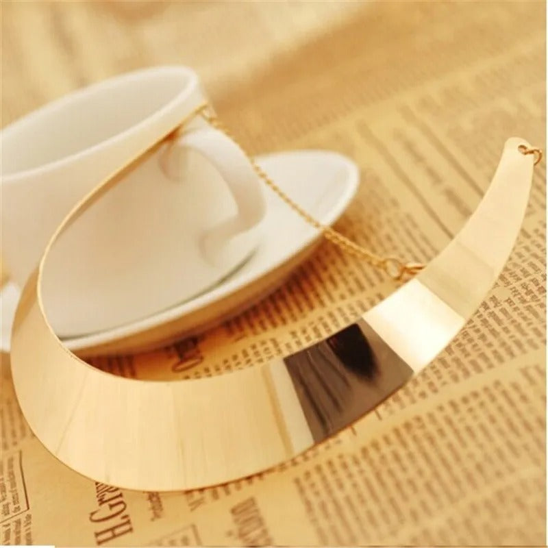 Europe Street Women Fashion Gold Color Wide Necklace Simple Metal Collar Women'S Neck Jewelry Aesthetic