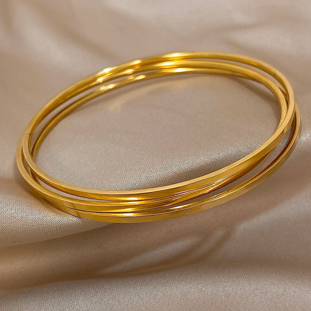 3pcs 2mm Gold Stainless Steel Bangles for Women Stackable Jewelry