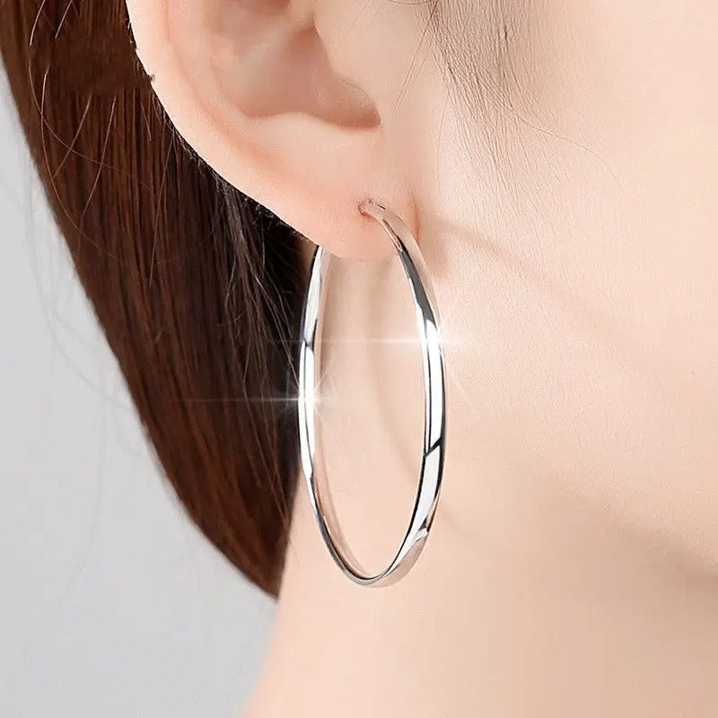 Senlissi - New 18K Gold Plated Hoop Earrings For Women 925 Sterling Silver 3.0mm Fashion Earring Cерьги Kольца 3/4/5/6/7CM