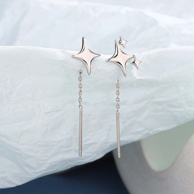 2025 New Korean Star Ear Wire Tassel Thread Chain Climb Star Pendants Drop Earrings Women's Straight Hanging Earings Jewelry