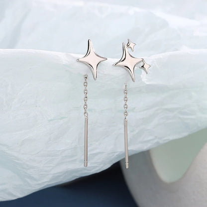2025 New Korean Star Ear Wire Tassel Thread Chain Climb Star Pendants Drop Earrings Women's Straight Hanging Earings Jewelry